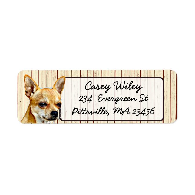 Chihuahua Wood Background Return Address Label Returadress Etikett (Framsidan)