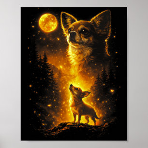 Chihuahua ylar mot månen vintage 90-tal retro poster