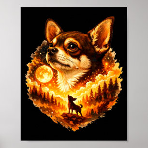 Chihuahua ylar mot månen vintage 90-tal retro poster