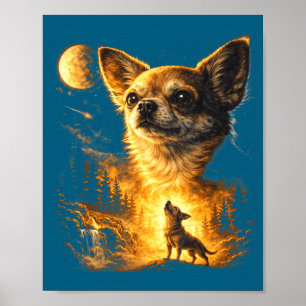 Chihuahua ylar mot månen vintage rolig poster