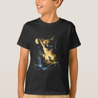 Chihuahua ylar mot månen vintage rolig t shirt