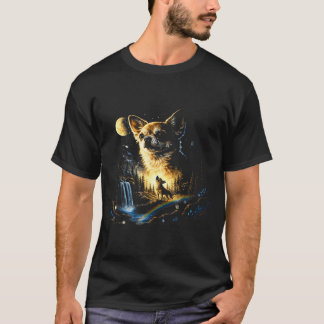 Chihuahua ylar mot månen vintage rolig t shirt