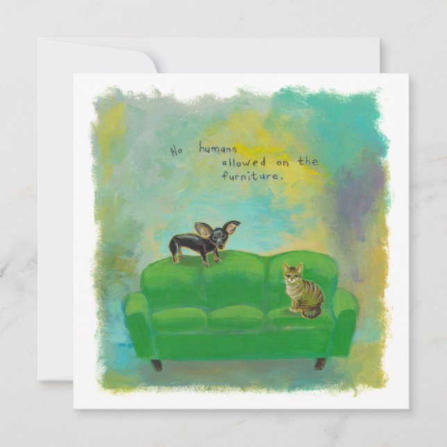 Chihuahuahund och katt på rolig original- konst inbjudningar (Framsida)