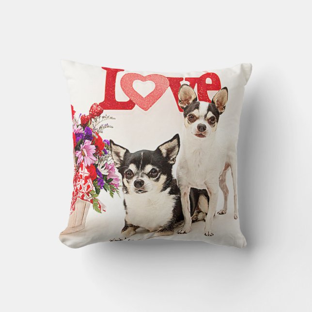 Chihuahuas, blommor och kärlek kudde (Framsida)
