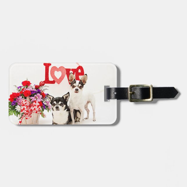Chihuahua's, Flowers and Kärlek Bagagebricka (Horisontell Framsida)