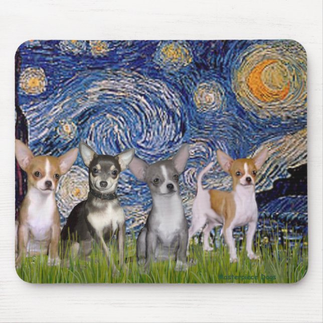 Chihuahuas (fyra) - Stjärnklar natt Musmatta (Framsidan)