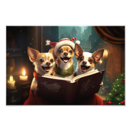 Chihuahuas jul Caroling Festive Helgdag Fototryck