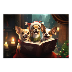 Chihuahuas jul Caroling Festive Helgdag Fototryck