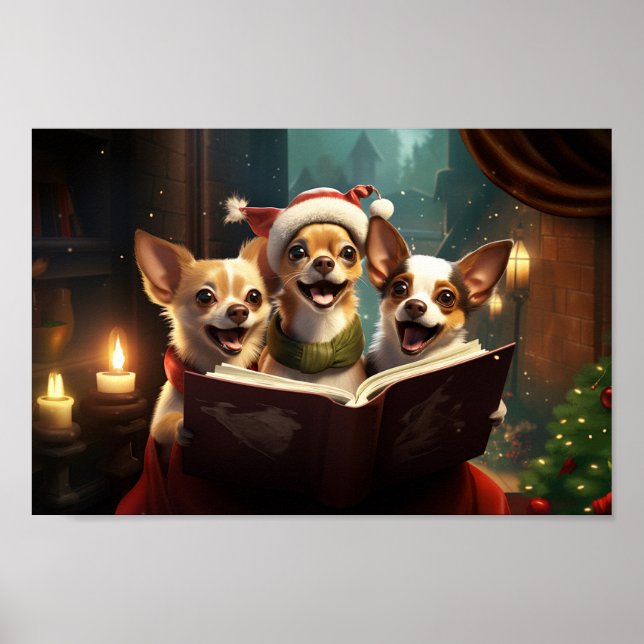 Chihuahuas jul Caroling Festive Helgdag Poster (Framsidan)