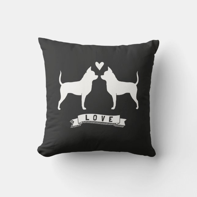 Chihuahuas Kärlek - Hund Silhouettes w/ Heart Kudde (Framsida)