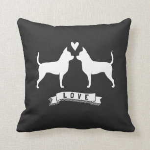 Chihuahuas Kärlek - Hund Silhouettes w/ Heart Kudde