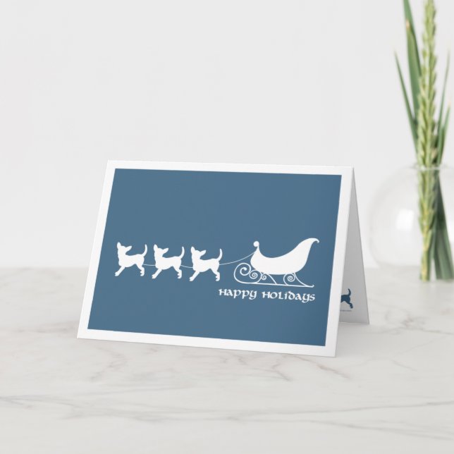 Chihuahuas som drar Santas Sleigh Helgkort (Framsida)