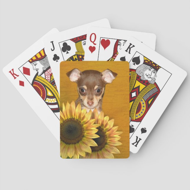 Chihuahuavalp och solrosor spelkort (Baksidan)