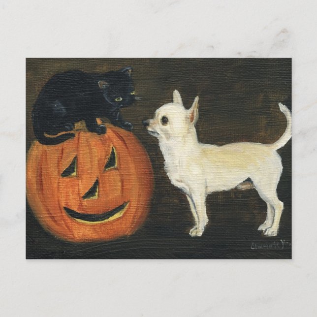 "Chihuahus Halloween"-Hund Art Postcard Vykort (Framsida)