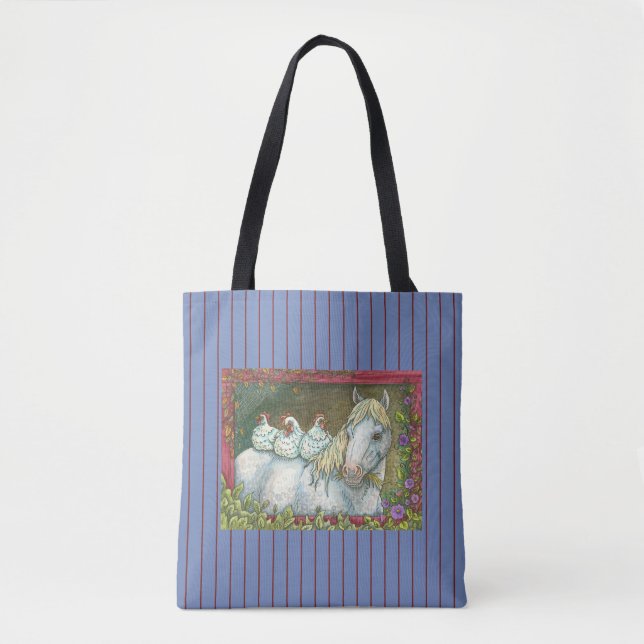 CHIKKER I STABIL, HORSE TOTE BAG *Blue Tygkasse (Framsida)