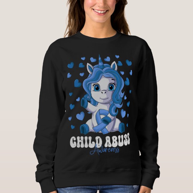 Child Abuse Awareness Month Blue Ribbon Unicorn T Shirt (Framsida)