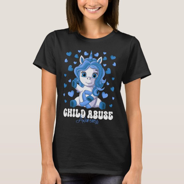 Child Abuse Awareness Month Blue Ribbon Unicorn T Shirt (Framsida)