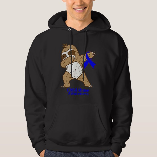 Child Abuse Awareness Ribbon Dabbing Sloth Warrior Hoodie (Framsida)