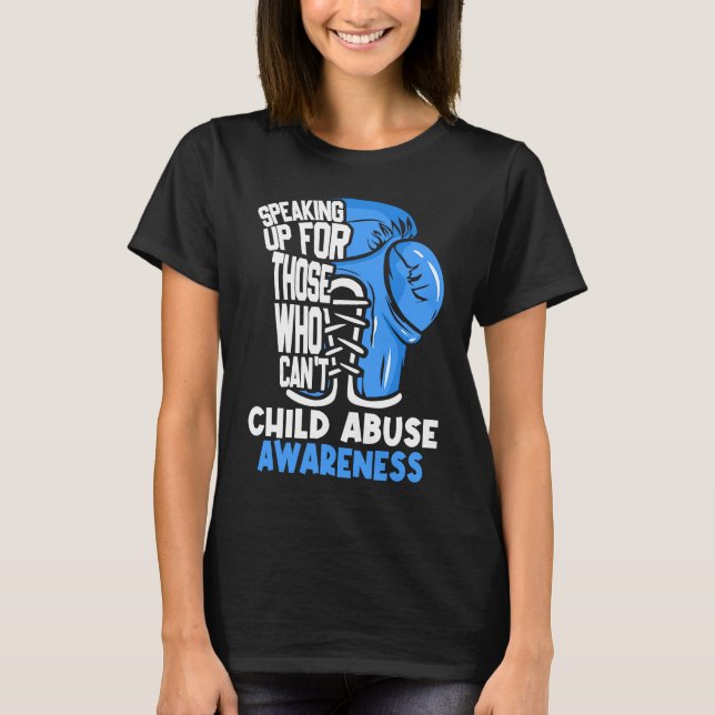 Child Abuse Prevention Awareness Boxing Gloves Blu T Shirt (Framsida)