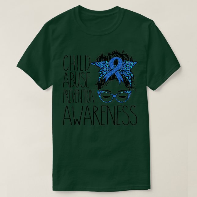 Child Abuse Prevention awareness messy hair bun    T Shirt (Design framsida)