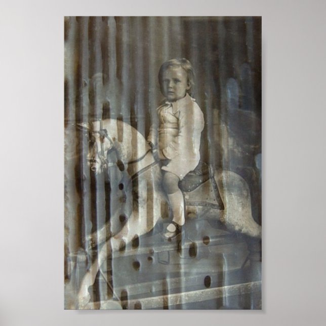 Child and Rocking Horse Encaustic Digital Art Poster (Framsidan)