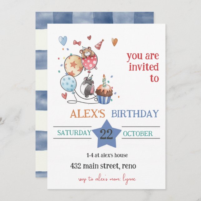 Child Birthday Invitation with Hedgehog Inbjudningar (Fram/baksida)