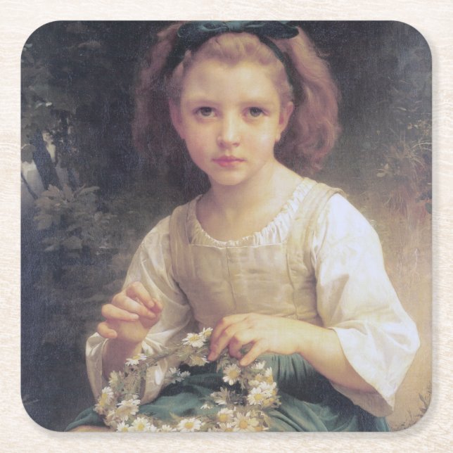 Child Braiding a Krona, Bouguereau Underlägg Papper Kvadrat (Framsidan)
