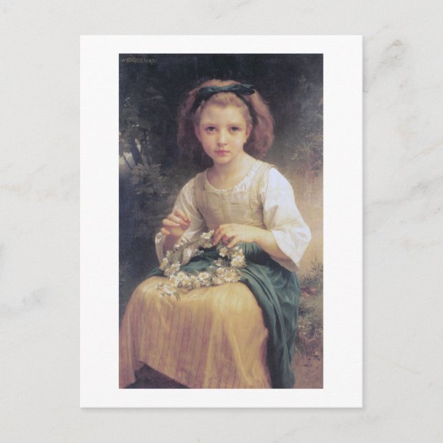 Child Braiding a Krona, Bouguereau Vykort (Framsida)