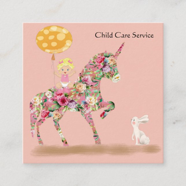 Child Care Service Affärskort Unicorn Fyrkantigt Visitkort (Framsida)