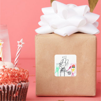 Child Drawing Stick Figure Colorful  Fyrkantigt Klistermärke