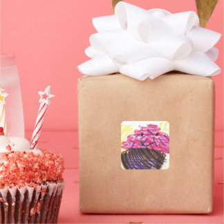 Child Drawing Stick Figure Colorful  Fyrkantigt Klistermärke