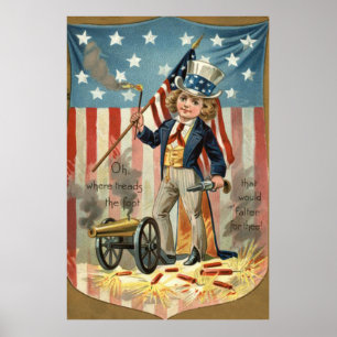 Child farbror Sam Cannon Fire US Flagga Poster