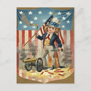 Child farbror Sam Cannon Fire US Flagga Vykort