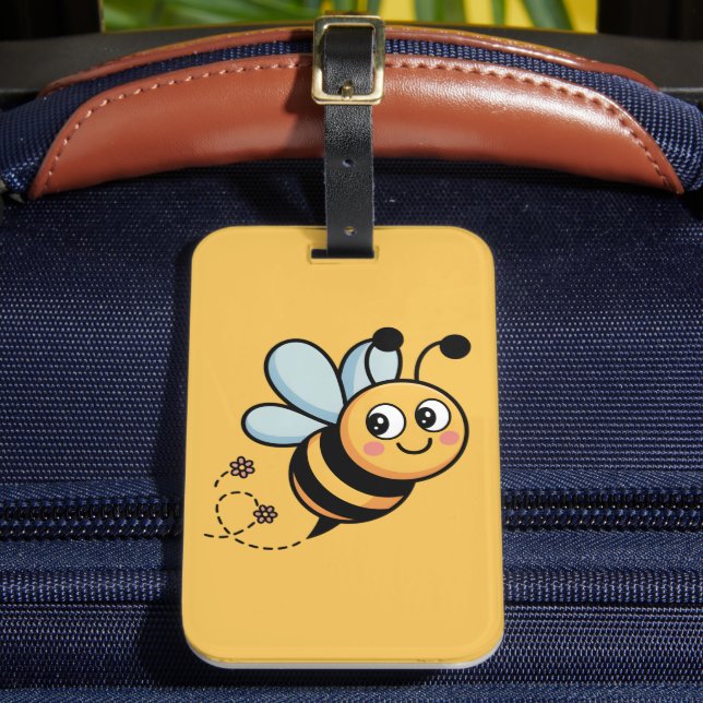 Child-Friendly Bee Mascot with Dotted Trail Bagagebricka (Framsida Insitu 2)