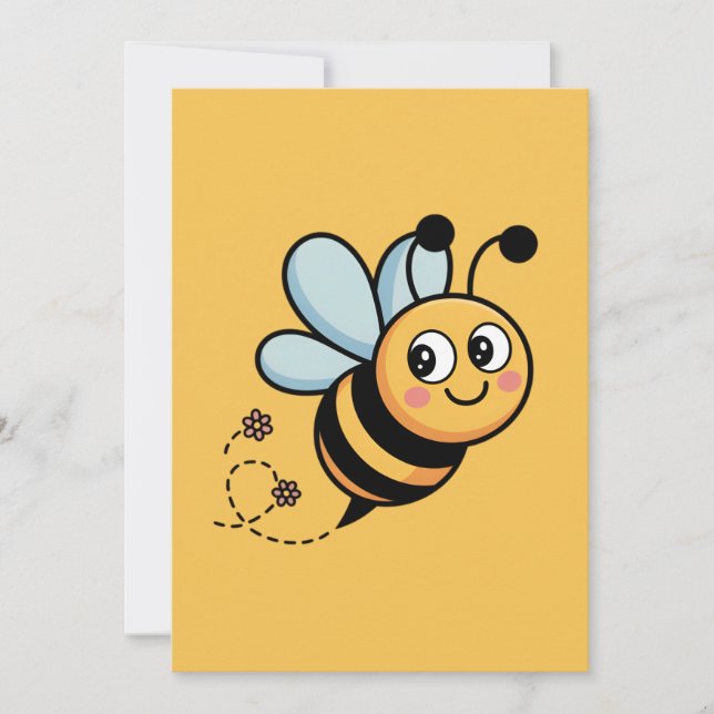 Child-Friendly Bee Mascot with Dotted Trail Julkort (Framsida)