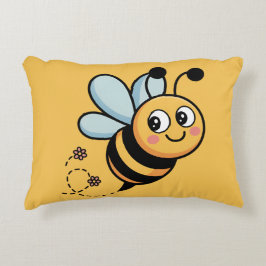 Child-Friendly Bee Mascot with Dotted Trail Prydnadskudde