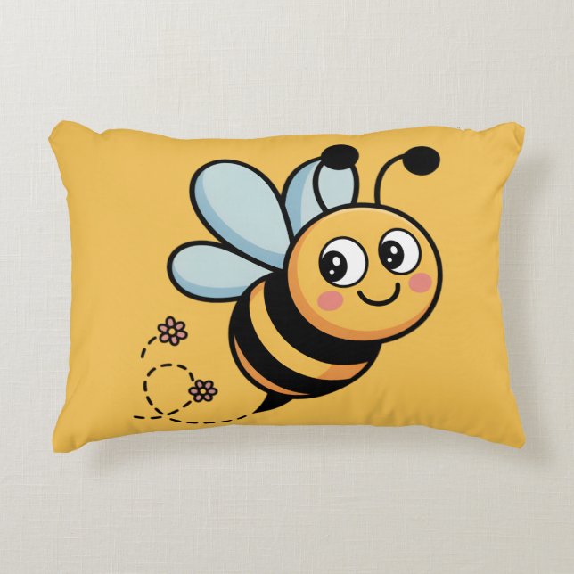 Child-Friendly Bee Mascot with Dotted Trail Prydnadskudde (Framsidan)