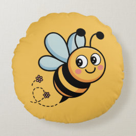 Child-Friendly Bee Mascot with Dotted Trail Rund Kudde