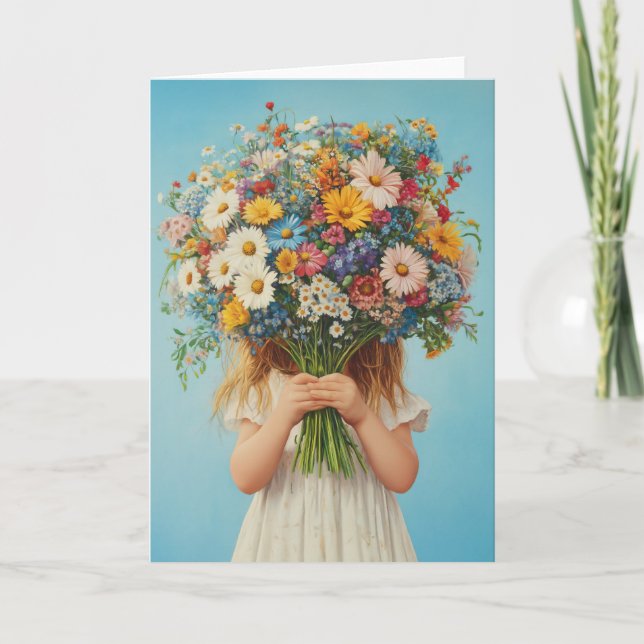 Child Holding a Lush WildblomBouquet Inbjudan (Framsida)