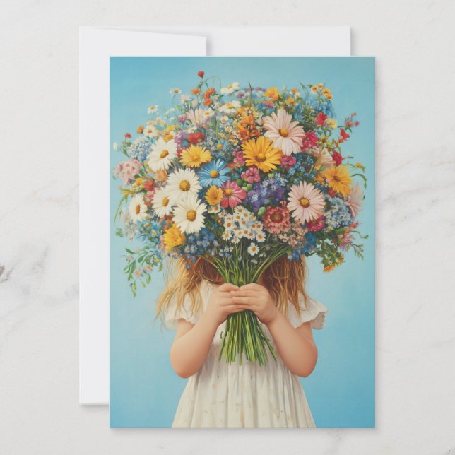 Child Holding a Lush WildblomBouquet Inbjudningar (Framsida)