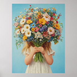Child Holding a Lush WildblomBouquet Poster