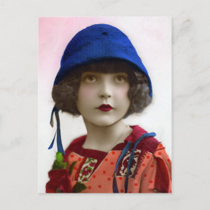 "Child in Blue Hat" Vintage Porträtt Vykort