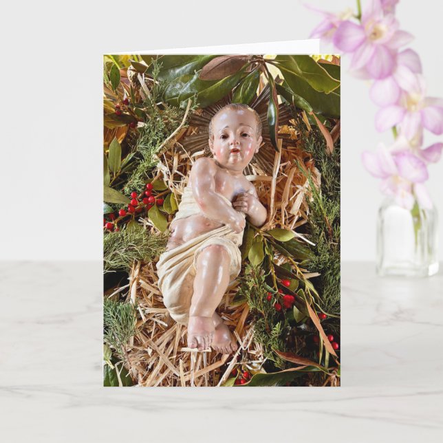 Child in Manger Christmas Card Kort (Orkide)
