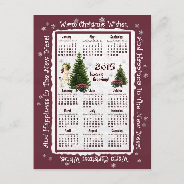 Child & Jack Russell Rosa Poinsettia 2015 Calendar Helg Vykort (Framsida)
