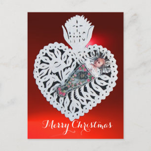 Child Jesus,Antique Jul Heart Papper Carving Helg Vykort