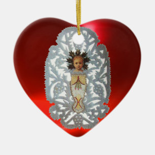 Child Jesus,Antique Jul Heart Papper Carving Julgransprydnad Keramik