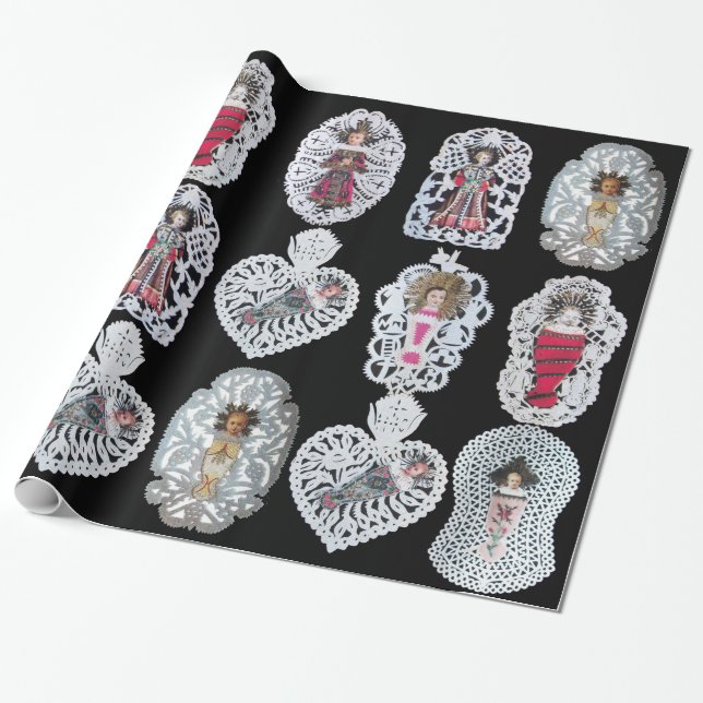 Child Jesus,Antique Jul Papper Carving, Black Presentpapper (Utrullad)