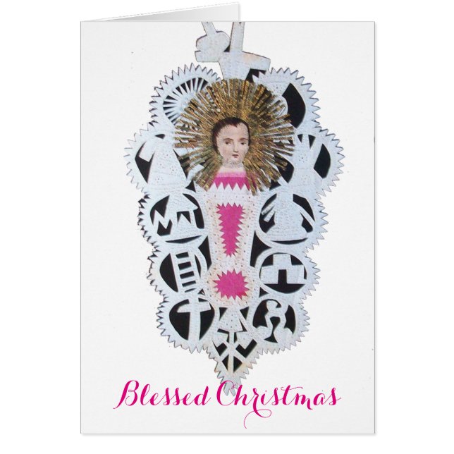 Child Jesus,Antique Jul Papper Carving Hälsningskort (Framsidan)