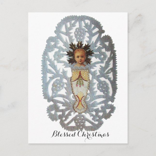 Child Jesus,Antique Jul Papper Carving Helg Vykort (Framsida)