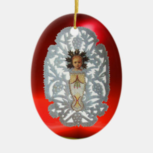 Child Jesus,Antique Jul Papper Carving Julgransprydnad Keramik